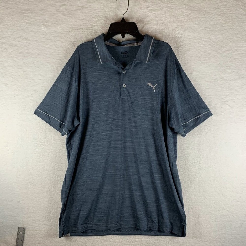 Puma Polo Shirt Mens Large blue gray Stretch Collared Short Sleeve 6762